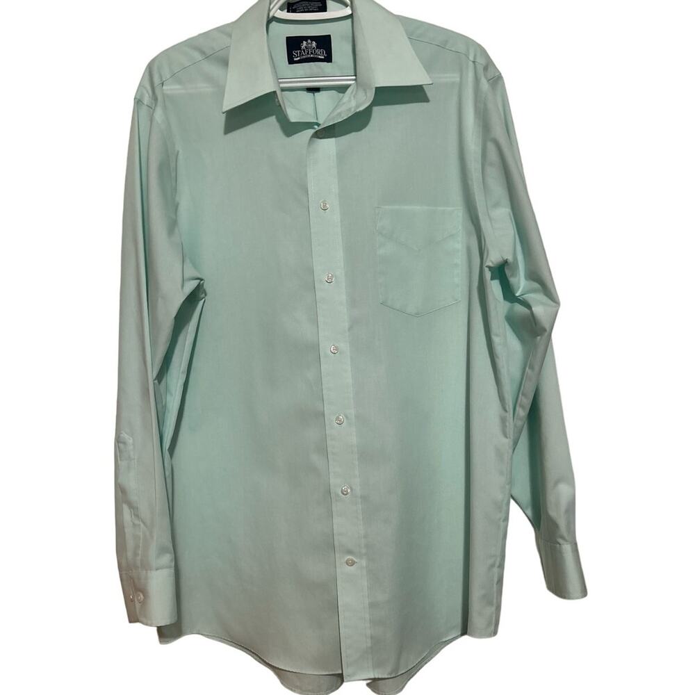 Stafford Men's Wrinkle Free Mint Green Long Sleeve Button Up Dress Shirt Size 16